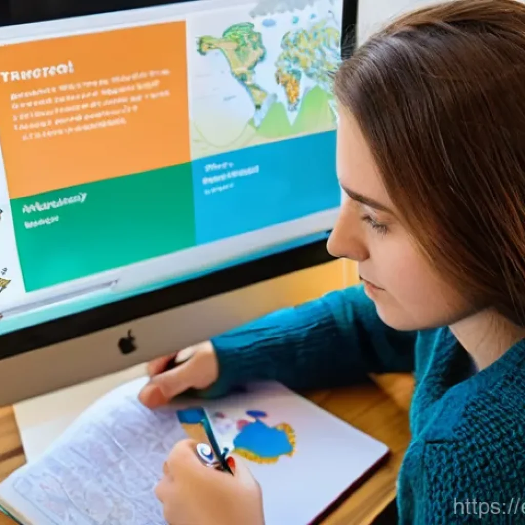 국어 학습에서의 마인드맵 활용 - **Prompt: Focused Vocabulary Mapping for "Travel"**
    A young woman, approximately 20-30 years old...