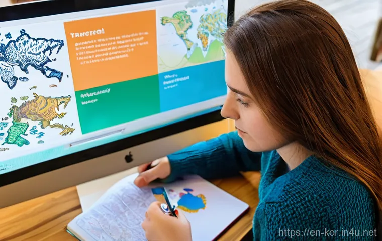 국어 학습에서의 마인드맵 활용 - **Prompt: Focused Vocabulary Mapping for "Travel"**
    A young woman, approximately 20-30 years old...