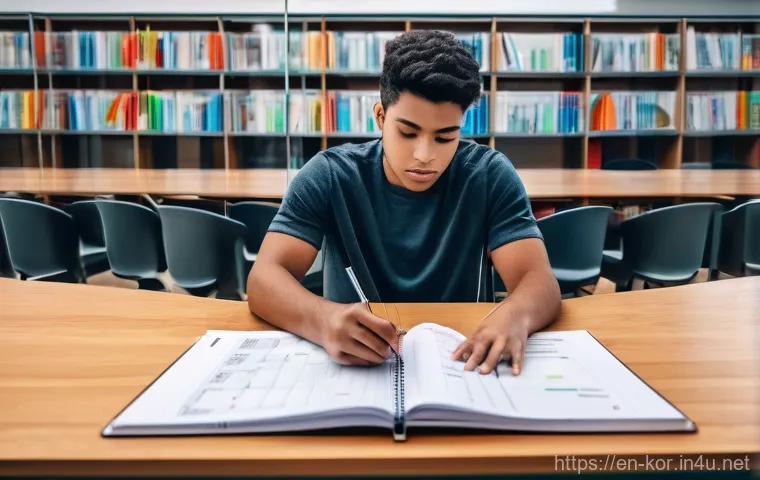 국어 시험 대비 시간 관리법 - Textbooks and neatly stacked notes are within reach. The student is casually but fully clothed in a ...